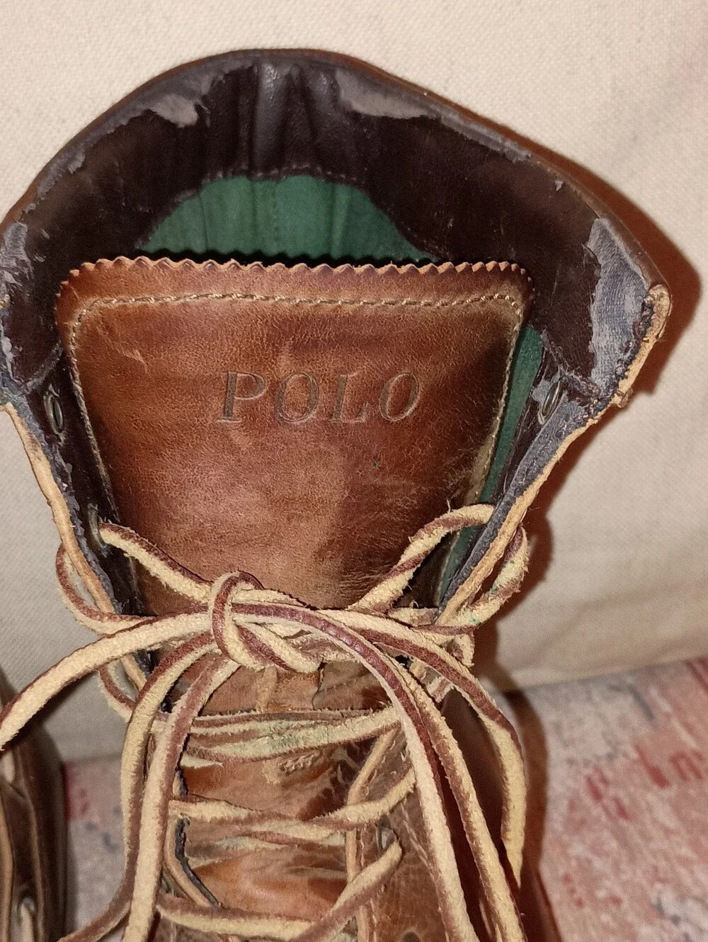 Vintage Polo Ralph Lauren Whitsand Brown Leather Boots Size 12D